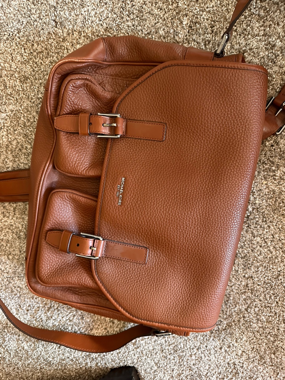 Michael Kors Brown Pebbled Leather Briefcase Backpack
